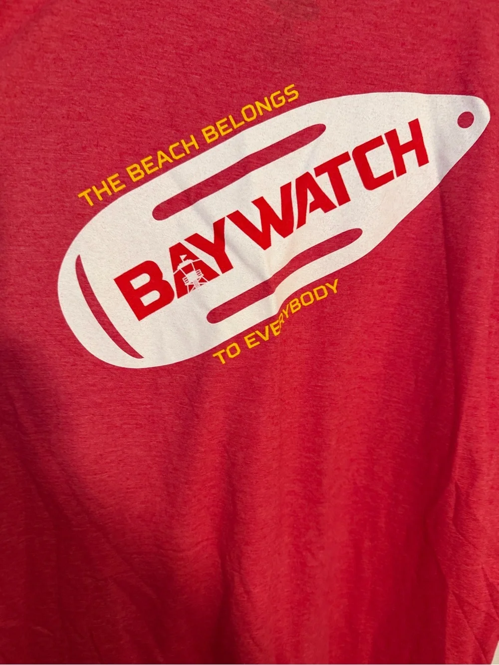 Men's Red Short-Sleeve Crewneck T-Shirt with Baywatch Emblem